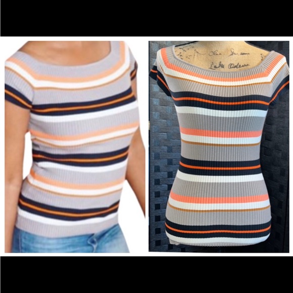 H&M Off-the-shoulder top - Mole/Striped EUC. - Picture 1 of 17